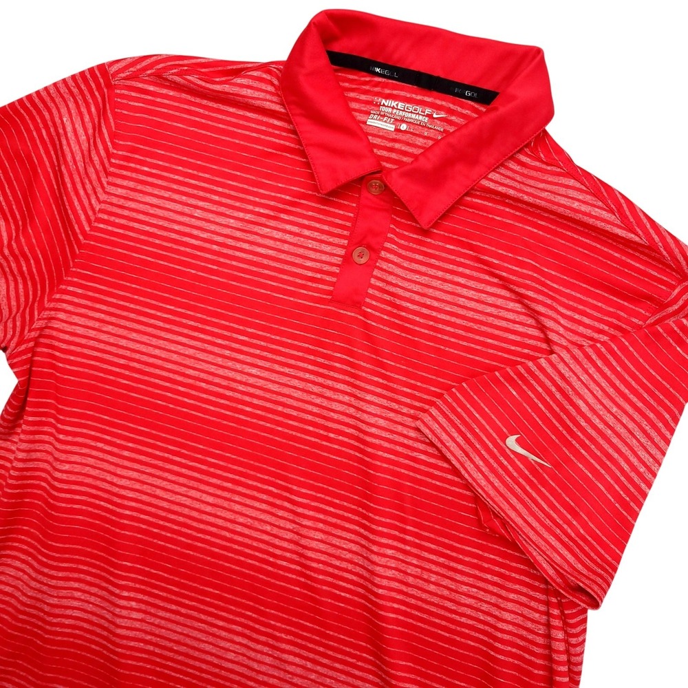 Nike Golf Tour Performance Dri-FIT Polo Shirt Mens L Red Stripe Golf Stretch Top